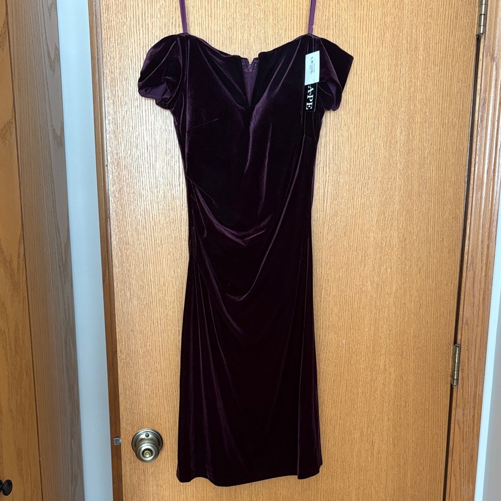 Xscape Velvet Off-Shoulder Mini Dress in Rich Purple